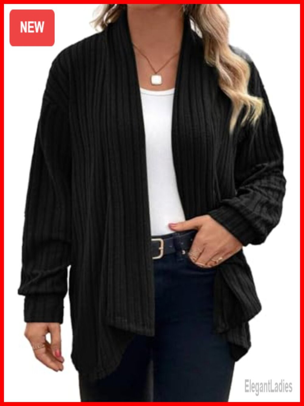 Plus Size Open Front Cardigan Lightweight Knit Long Sleeve Sweater